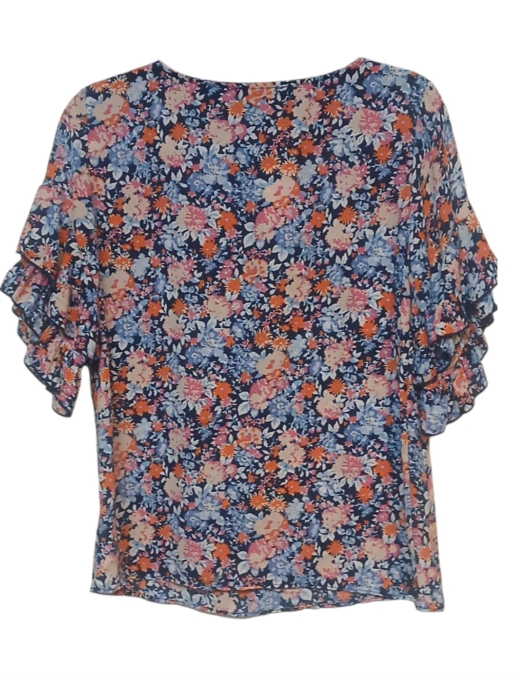 Lauren Hansen - NWT, Floral Blouse, Ruffled Short Sleeve, Round Neck, Size S - Picture 8 of 13
